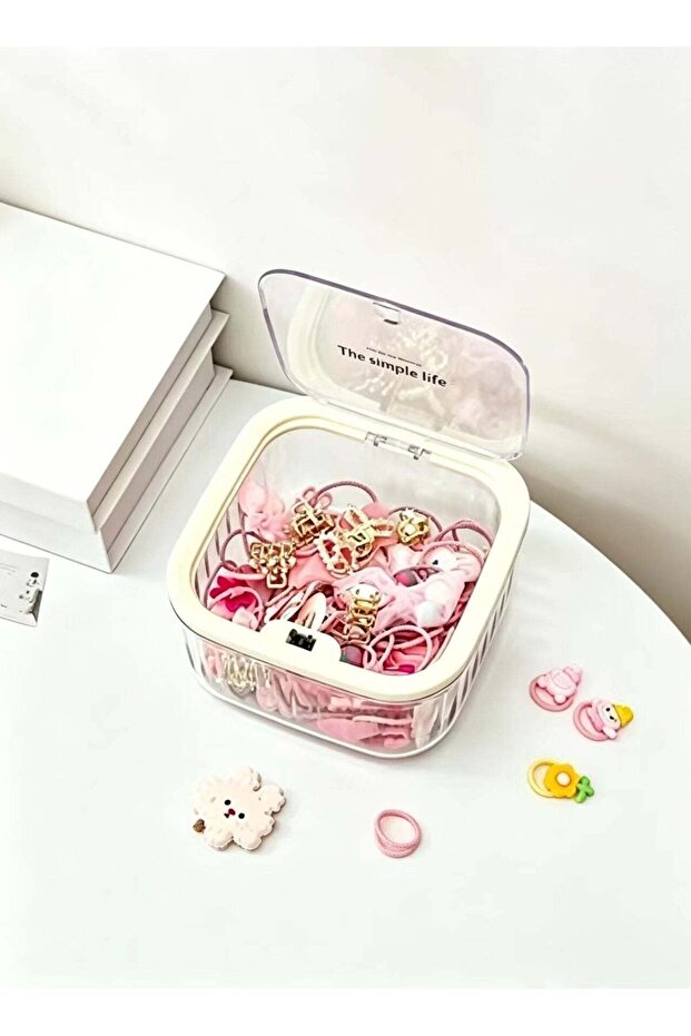 Kids' Hair Accessory Organizer Box, Large Capacity for Hair Ties, Clips & Jewelry, 15.2x15.2x14.2cm