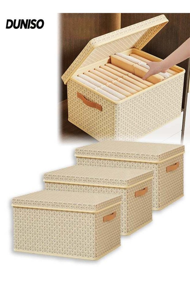 3pcs Clothes Organizer, Closet Storage Box with Handle , Collapsible Fabric Storage Organizer,Cube Storage Bin for Organizing Clothing, Sheets, Toys, Books