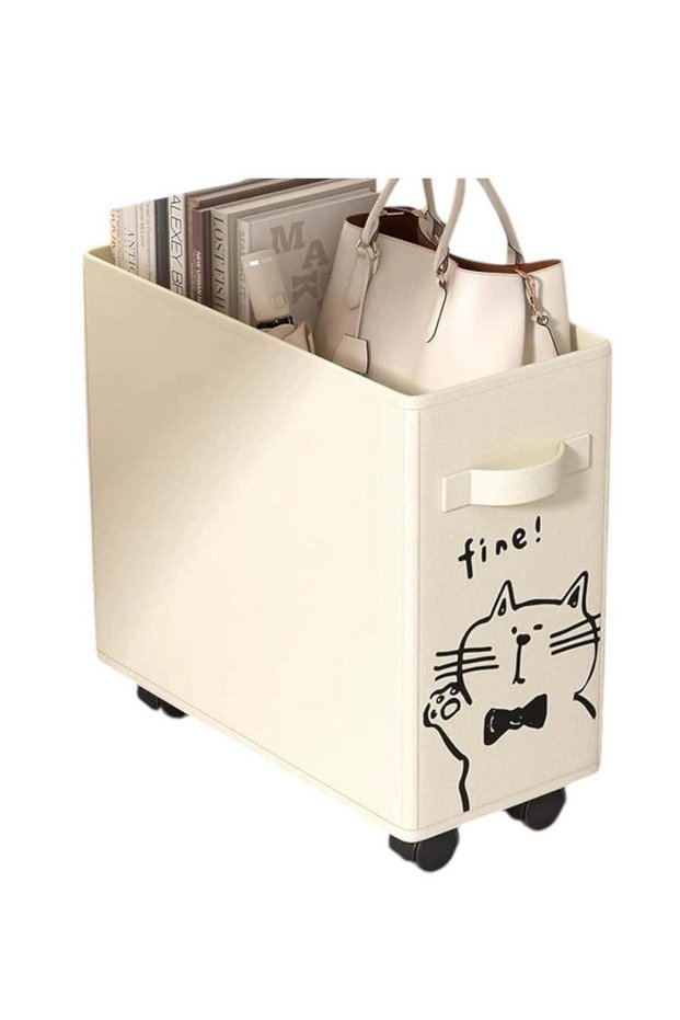 UKR Storage Basket With Wheels - Under Desk Office Organizer, Foldable Laundry Hamper for Home, Office, and School (White)
