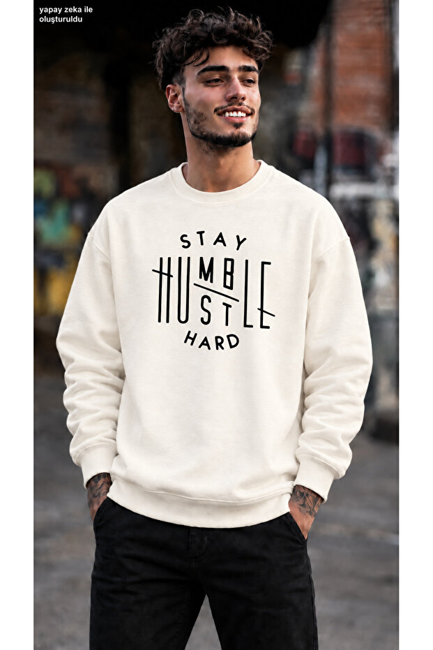 Men's Motto Printed Crew Neck Casual Regular Fit Sweatshirt