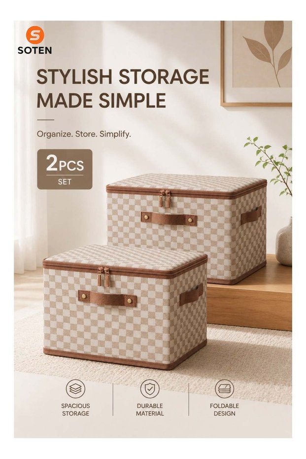 2 Pcs Jumbo Storage Box Clothes Organizer with Lids, Foldable Storage Boxes with Handles, Washable Fabric Storage Bins with Zippers, Large Capacity Wardrobe Organizer for Clothes, Toys & Accessories,