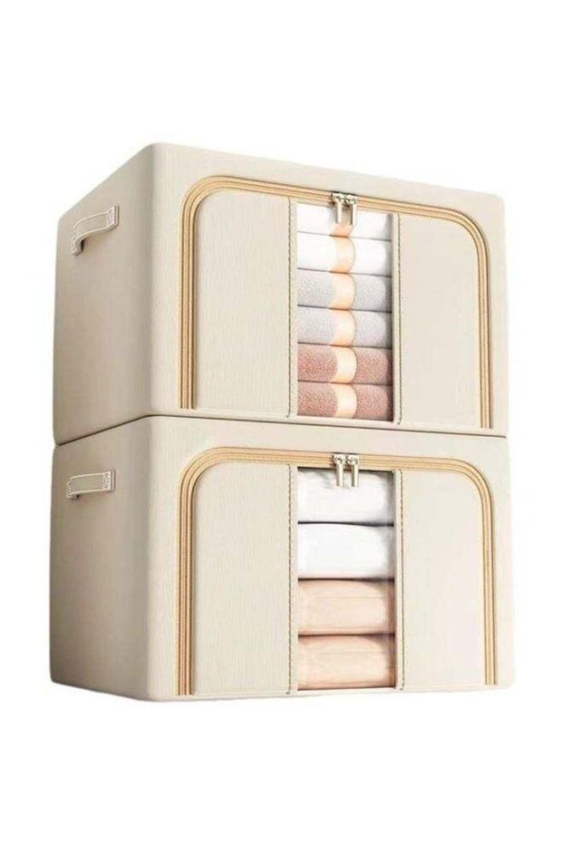 2-Piece Set 66L Oxford Cloth Storage Box, with A Foldable and Stackable Metal Frame and Transparent Windows, Suitable for Storing Clothing, Blankets, Bedding Items.