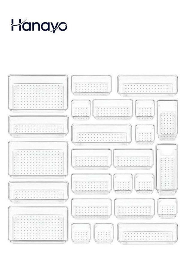 25 Pcs Drawer Organizer Trays Set Small & Large Plastic Containers Multifunctional Transparent Drawer Dividers Storage Bins for Makeup Jewelries Kitchen Utensils and Office Drawer Dividers(Clear)