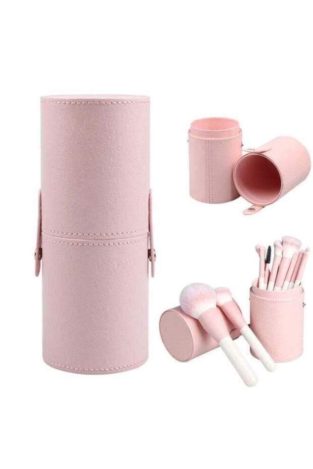 2-in-1 Detachable PU Leather Makeup Brush Holder, Waterproof Dustproof Travel Cosmetic Brush Storag