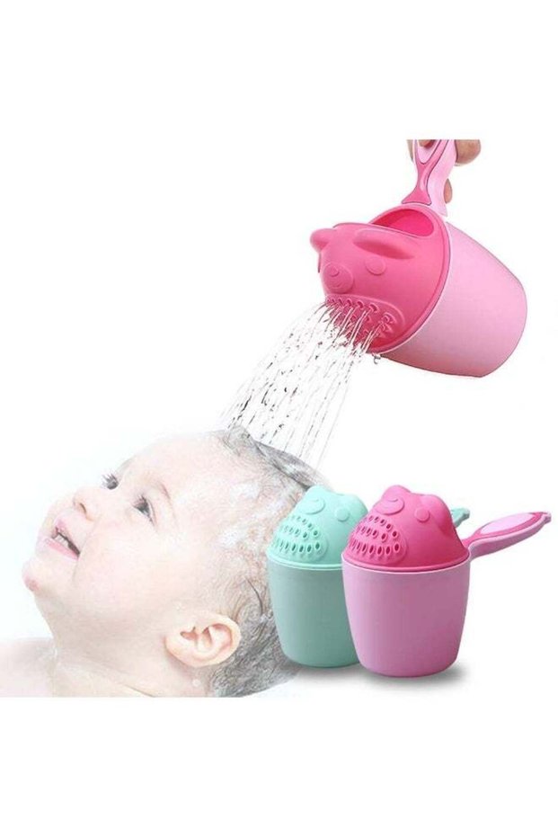 Baby Bath Cup, Bear Shape, For Rinsing Hair And Protecting Baby's Eyes (Green + Pink)