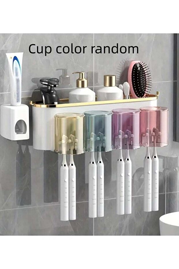 1set Multifunctional Toothbrush Rack And Mug Holder, Wall Mounted Toothpaste And Mouthwash Storage