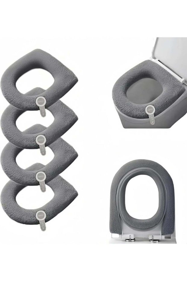 4-Pack Bathroom Washable Toilet Seat Cover Pads - Universal Fit for Elongated/Round Toilets, Winter