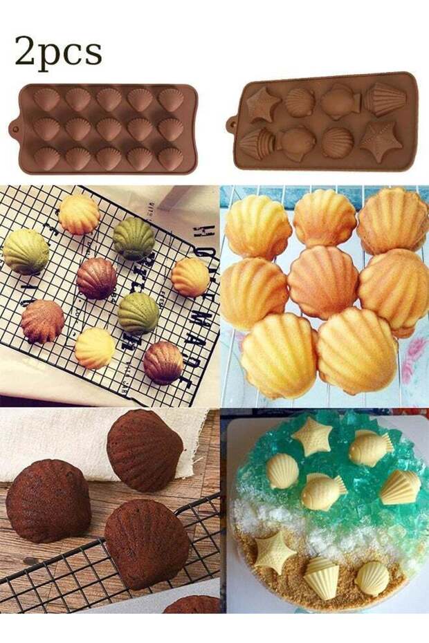 Mini Seashell Chocolate Molds 2-Pack, 15-Cavity Non-Stick Silicone Candy Molds for Chocolate, Jelly