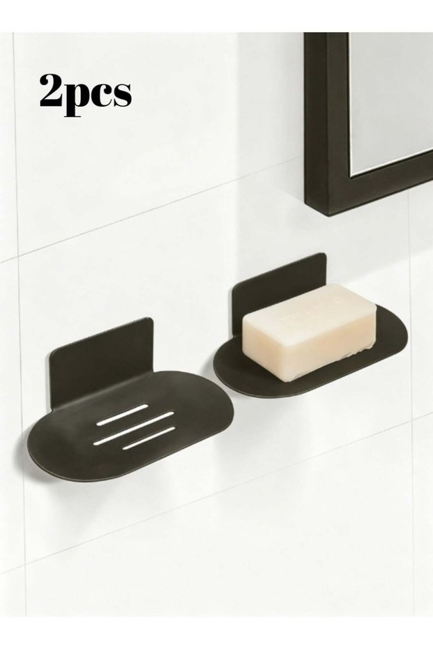 2 Pcs Adhesive Soap Holder for Shower, Stainless Steel Black Bar Soap Dish for Bathroom Wall, No Dr