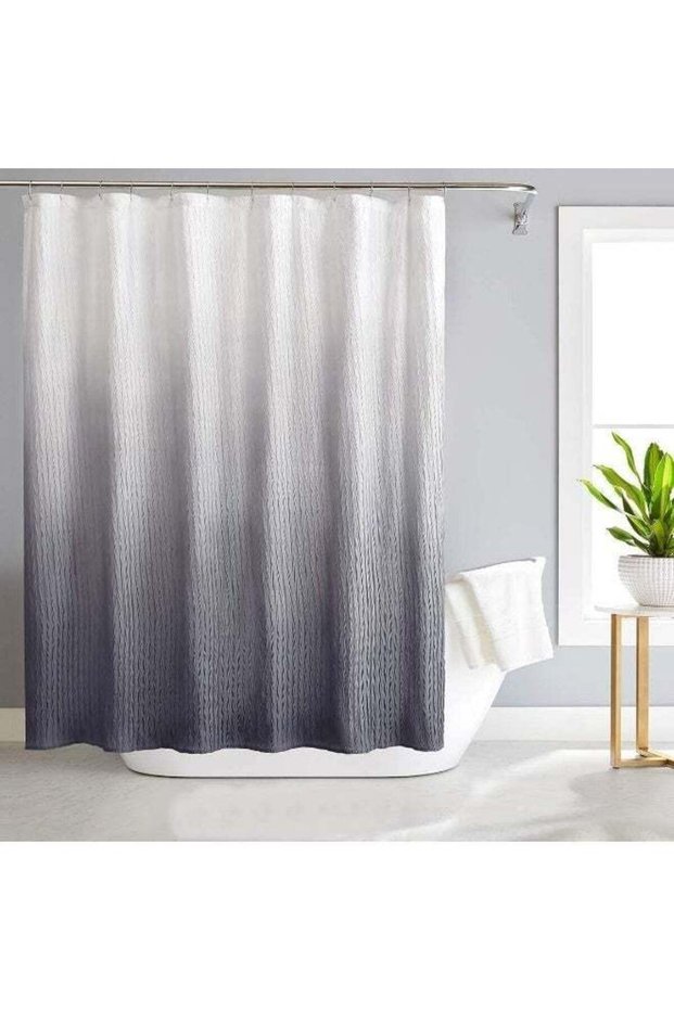 Shower Curtain, Modern Grey Gradient Shower Curtain, Textured Waterproof Fabric Bath Shower Curtain