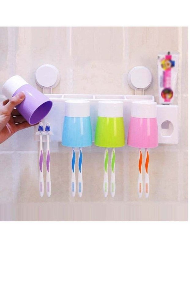 Nordic Style Plastic Toilet Suction Wall Toothbrush Holder Set Daily Necessities Storage Bathroom W