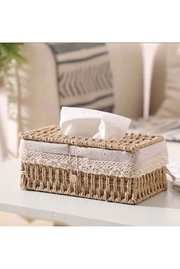 Large Woven Tissue Case Cover Holder Square Facial Tissue Holder Dispenser Tissue Case Napkin Box