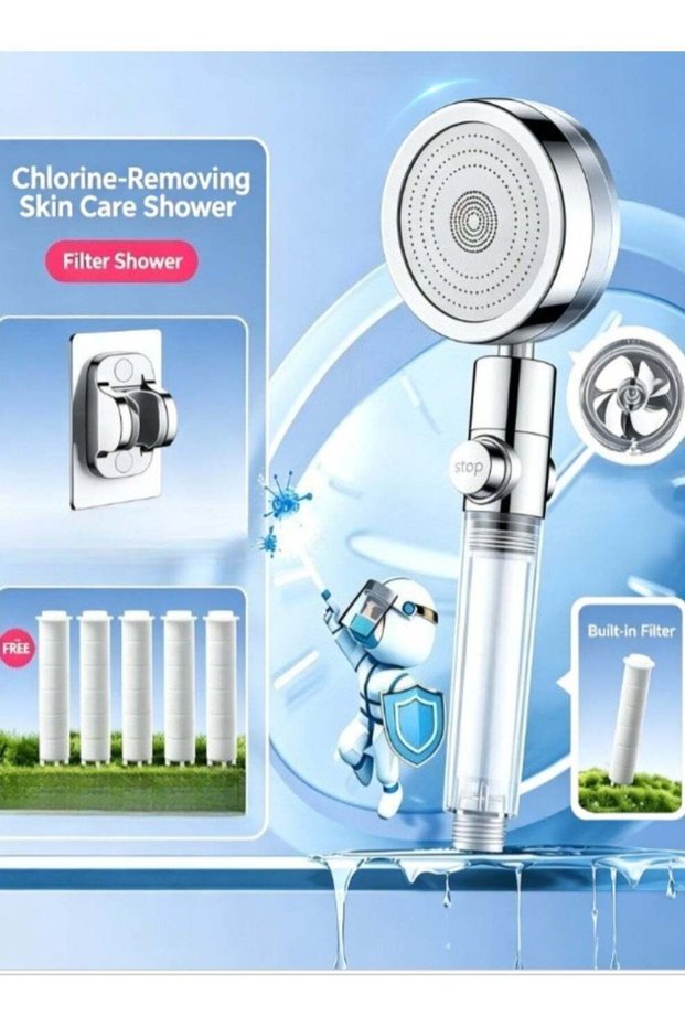 Portable Filtered Shower Head – High Pressure Handheld Showerhead with 5 Replacement Filters & Brac