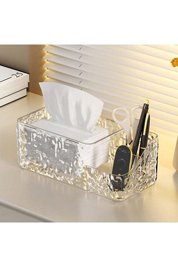 Multi-Function Tissue Box,Glacier Pattern Paper Organizer Dispenser,Large Tissue Storage Box for Ki