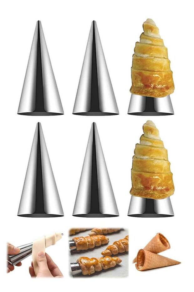 6 Pack Pastry Cream Horn Mold - Stainless Steel Cannoli Forms Tubes Kit - Cone Pastry Roll Horn Mol