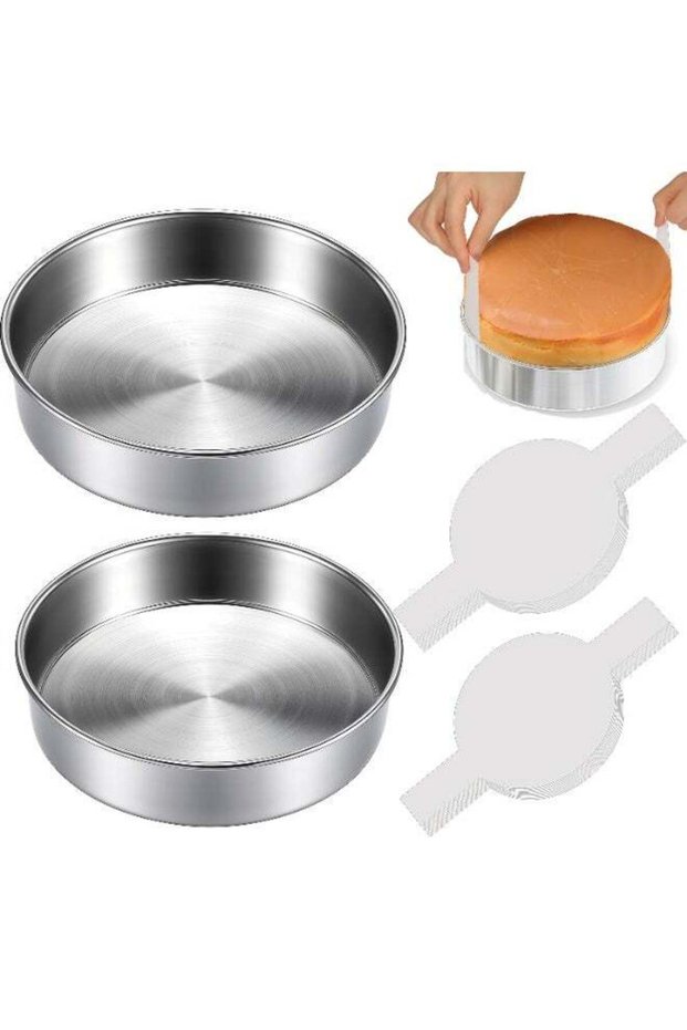 Stainless Steel 8 and 9 Inch Round Cake Pans Set of 2, Non-Stick Bakeware Set with 100 Pcs Parchmen
