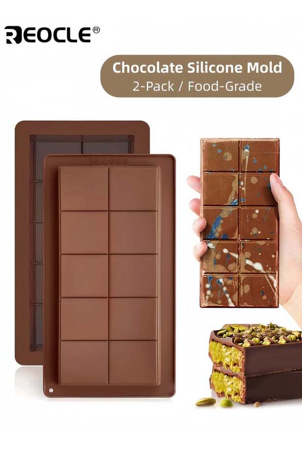 2PCS Extra Large Silicone Chocolate Molds with BPA Free Material & Stuffed Bar Design Professional