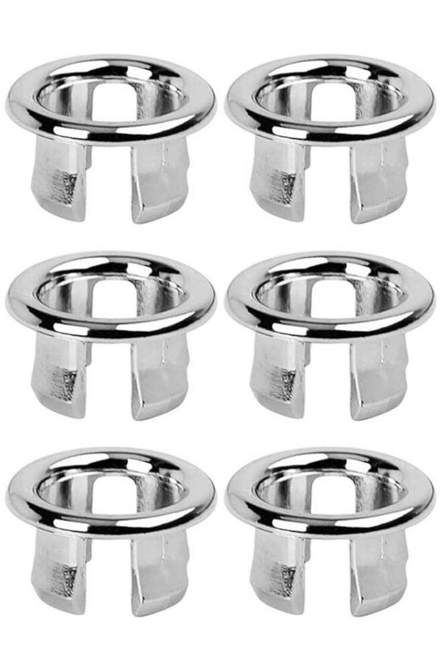 6 Pcs Universal Chrome Bathroom Basin Overflow Trim Rings, Round Hollow Hole Cover Insert Caps, Rep