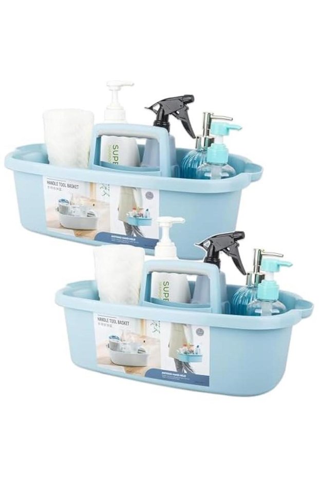 2 Pack Large Cleaning Supplies Organizer with Handle Portable Shower Caddy Basket Plastic Bucket To