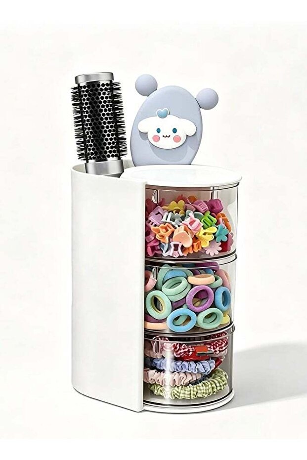 3-Layer Hair Accessories Organizer with Hair Brush Holder, Rotatable Makeup Brush Holder for Neckla