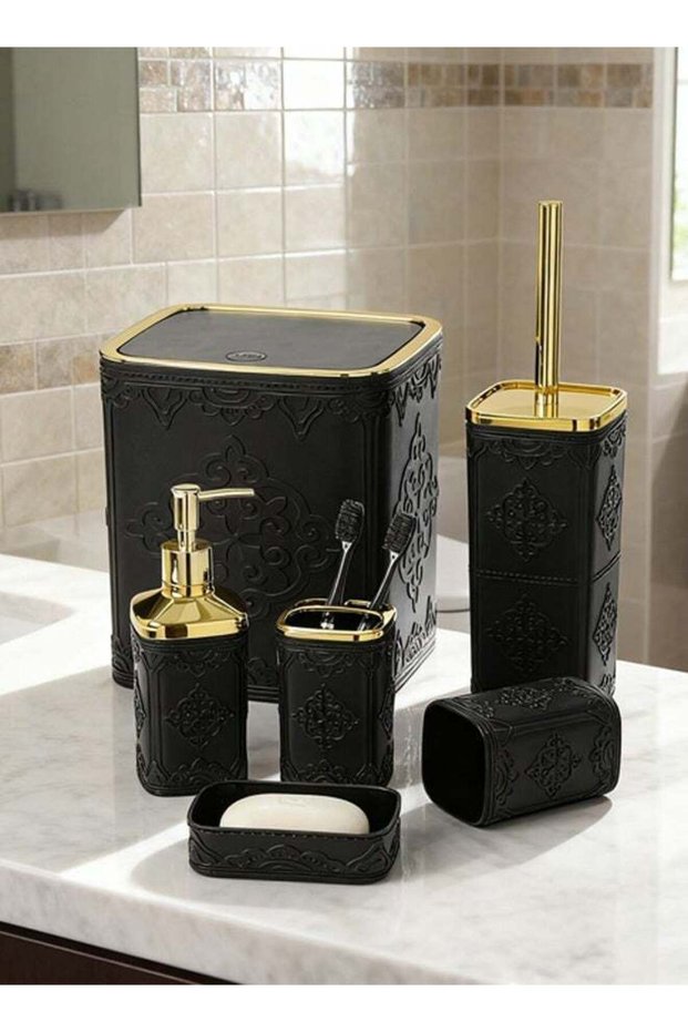 6 Pieces Bathroom Accessories Set , Plastic Bath Set with Trash Can,Toilet Brush,Soap Dispenser,Soa