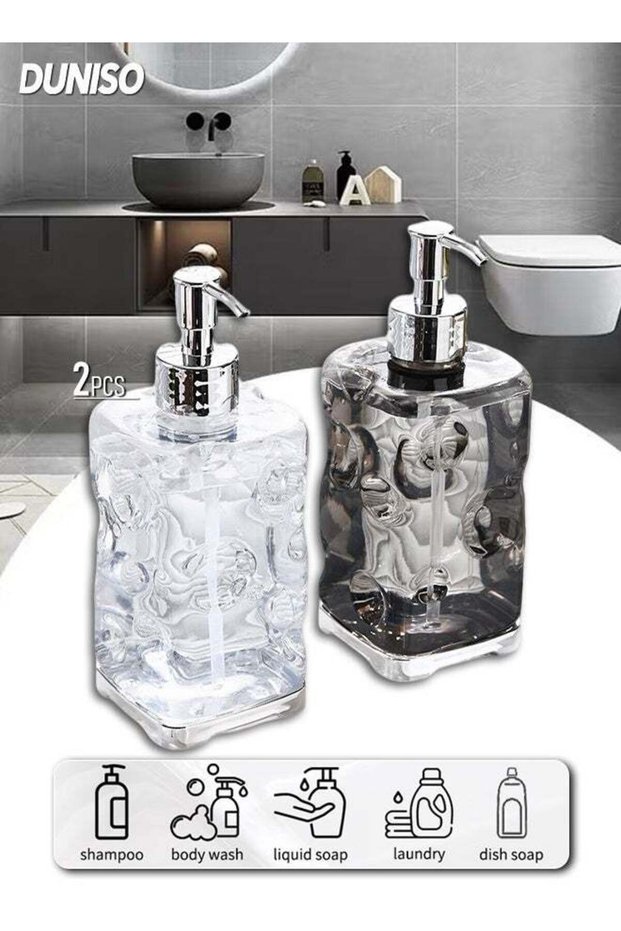 2 Set of Square Plastic Diamond Lotion Dispenser,Soap Dispenser for Countertop, Kitchen, Bathroom,R