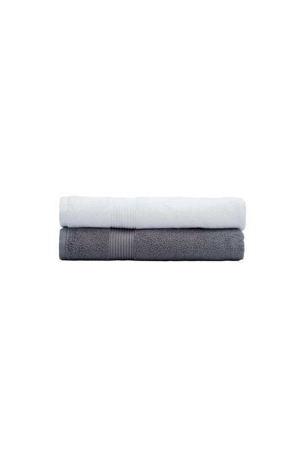 AMERICAN LINEN 2-Piece Cotton Bath Towel Set | White & Grey, 550 GSM, Ultra-Soft and Highly Absorbe