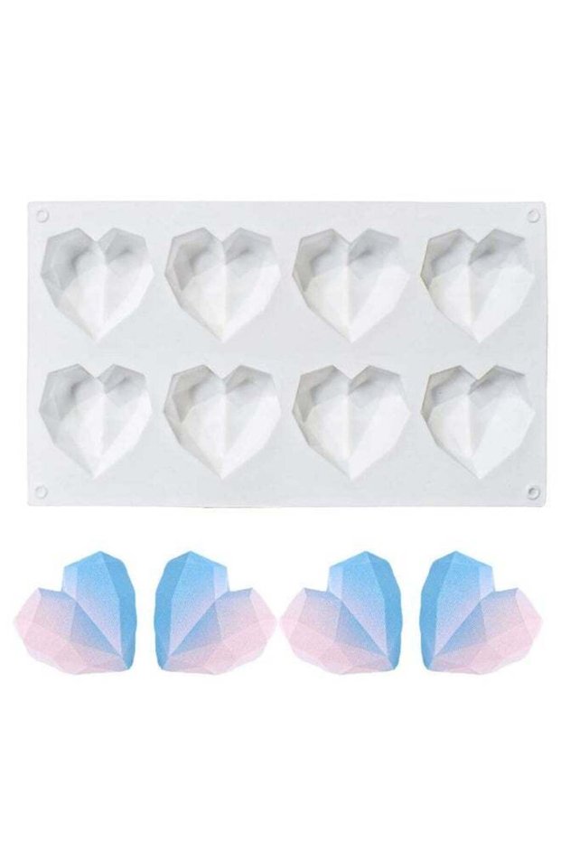 8 Grid Diamond Heart Silicone Cake Chocolate Mold Silicone Baking Pan Mold for DIY Cake Mousse Dess