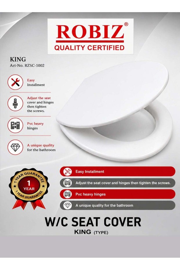 King Type W/C Seat Cover | Premium White V-Shaped Toilet Seat | Heavy-Duty PVC Hinges | Easy Instal