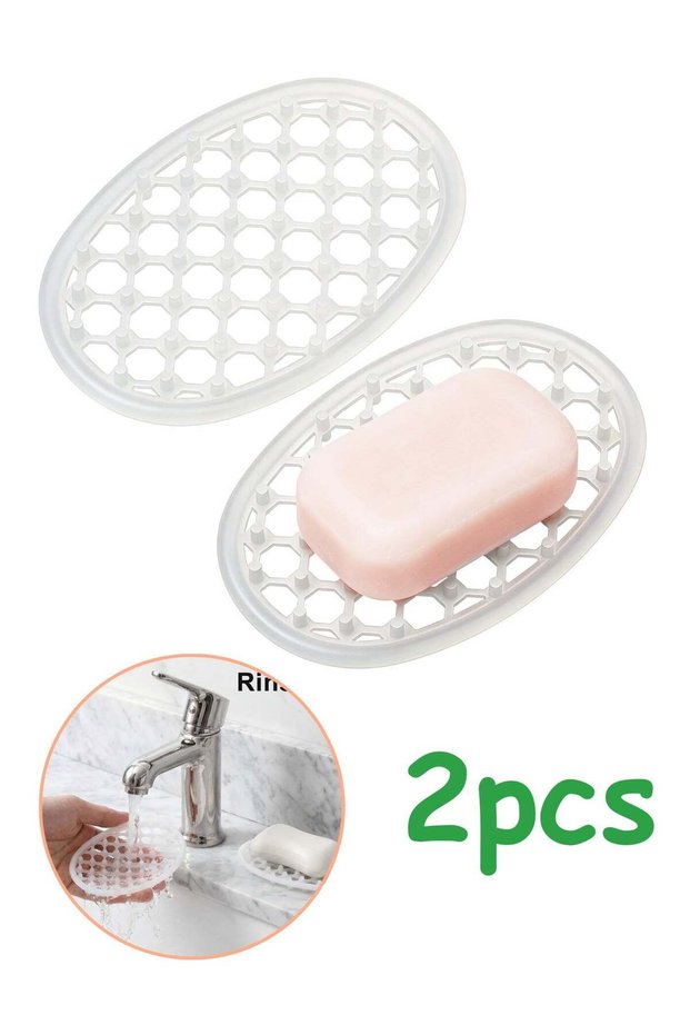 2 Pcs Silicone Soap Dish with Drainage Holes, Self Draining Anti-Slip Soap Holder Tray, Bar Soap Sa
