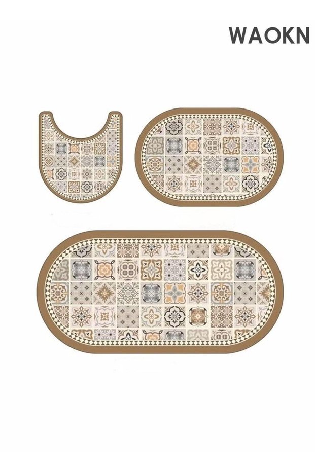 3 Pieces Bathroom Mats,Ultra Soft Non Slip Toilet Bath Mat Set, Soft Comfortable Bath Mat,U-Shaped