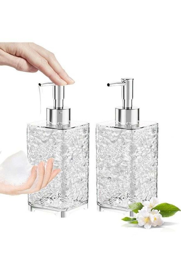 2PCS Luxury Refillable Soap Dispenser Bottle – Modern Square Design, Transparent Frosted Look, Pump