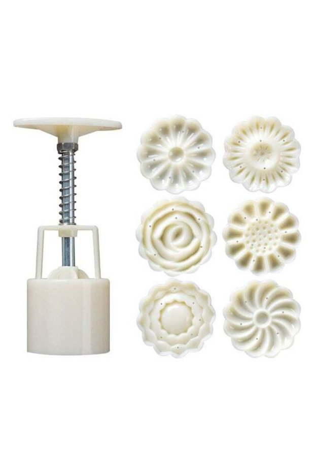 6 PCS Moon Cake Mold, Mooncake Cookie Mold with 6 Pcs Flower pattern DIY Decoration Press Cake Cutt