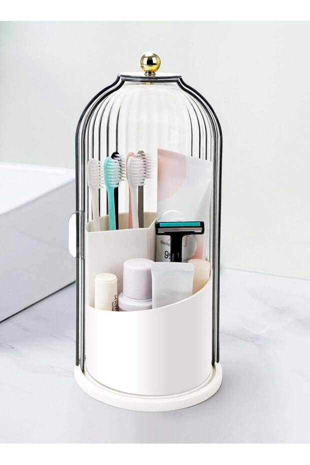Toothbrush holder, toothbrush storage rack, with sliding cover, rotatable base, 3-slot bathroom sto