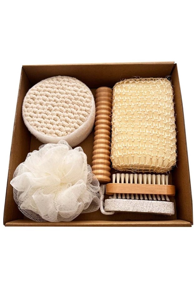 6Pcs Bath Spa Gift Set, Bath Set Body Brush for Dry or Wet, Natural Sisal Exfoliating Body Scrub K