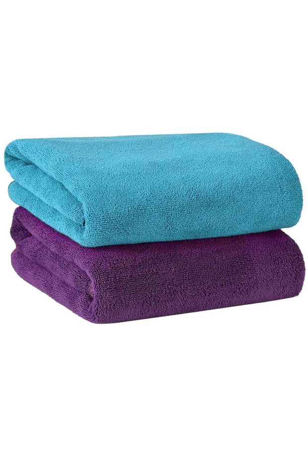 2-Piece Microfiber Gym Towel/Hand Towel/Face Towel/Car Cleaning Towel 50x90 cm Sky Blue/Purple