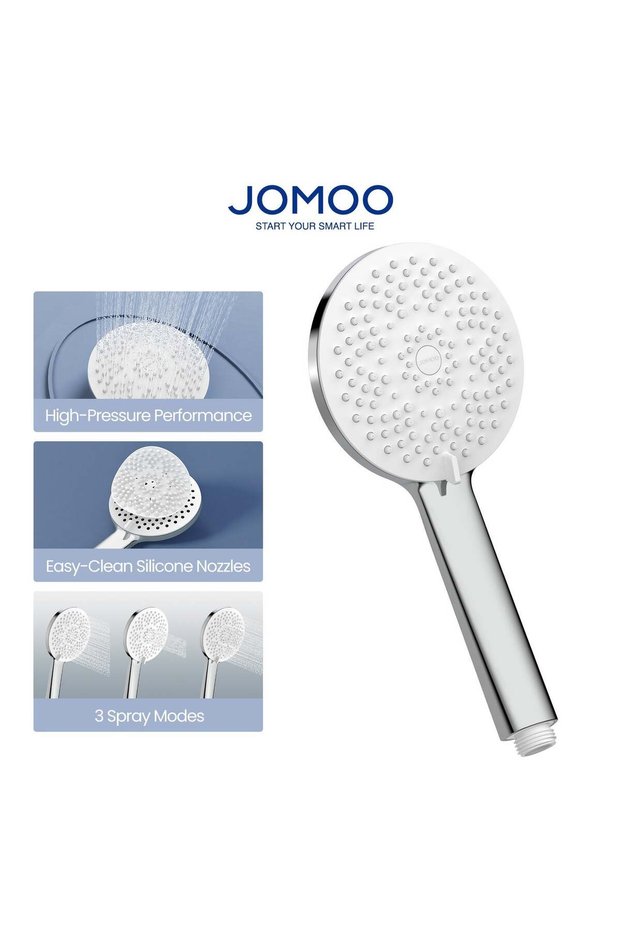 3-Function High Pressure Handheld Shower Head, Powerful Jet/Massage/Rain Modes Showerhead with Self