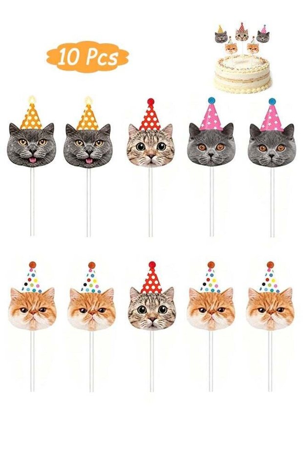 10 Pcs Funny Cat Head Birthday Candle - Funny Pet Cat Head Candles - Cute Novelty Cat Candles for C