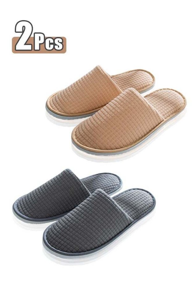 2 pcs Disposable Closed Toe Spa Slippers, Washable Coral Fleece Guest Slippers for Women and Men, I
