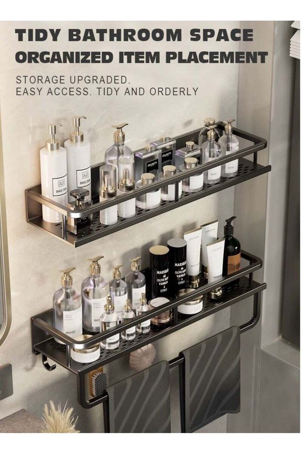Double-Tier Wall Mounted Bathroom Storage Shelf, Towel Organizer, Waterproof & Rustproof, No Drilli