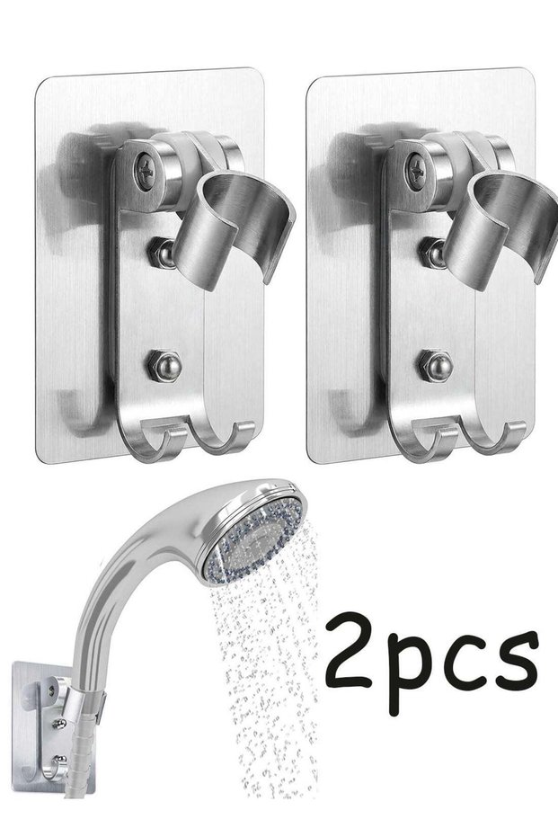 2 PCS Strong Adhesive Shower Head Holder Wall Mounting Bracket Adjustable Shower Wand Holder with 2