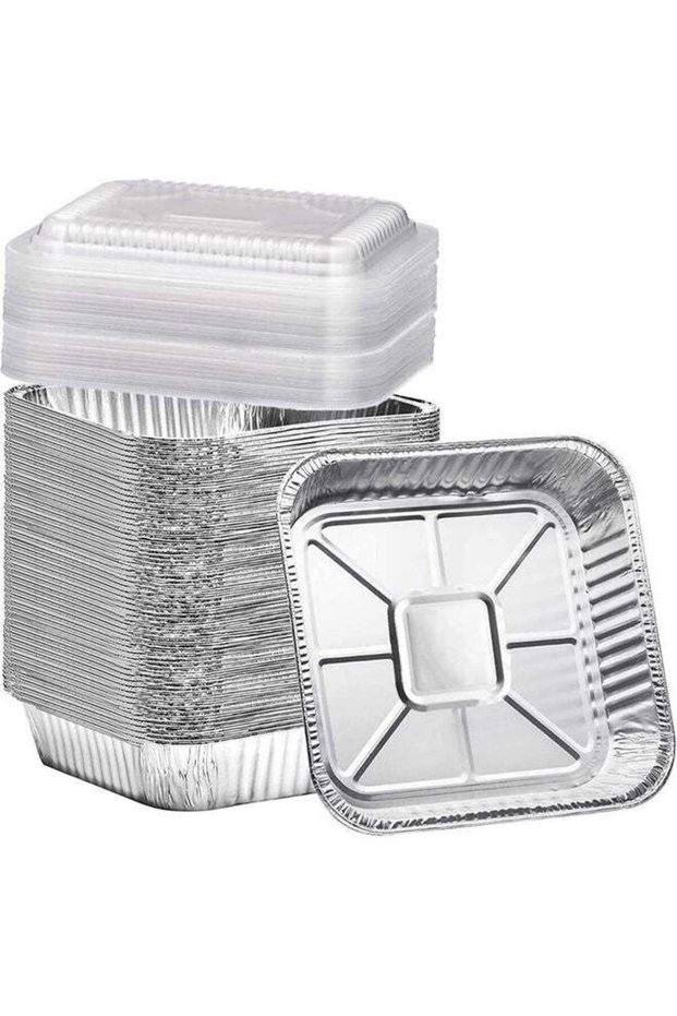(20 Pack) Square Aluminum Baking Cake Pans with Clear Plastic Lids - Foil Pans with Lids - Food Con