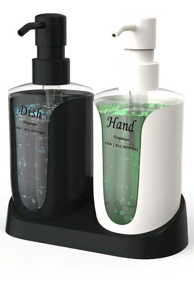 UrbanEssentia 2-in-1 Hand and Dish Soap Dispenser Set | Kitchen Sink Organizer | Bathroom Counterto