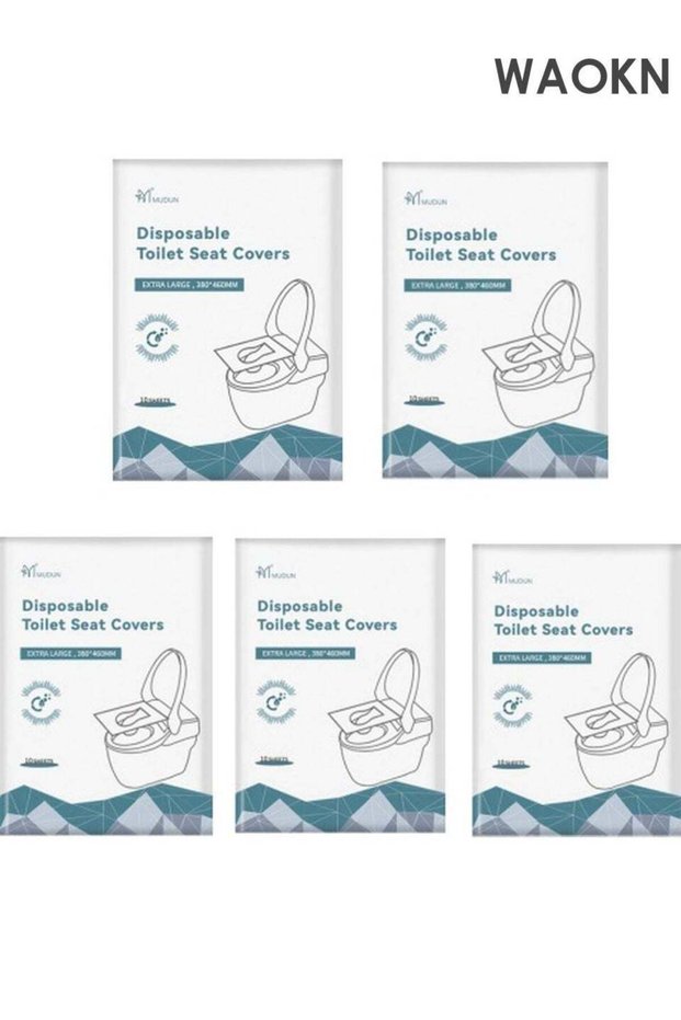 Toilet Seat Covers (50 Pcs, 5 Packs) | Waterproof Portable WC Pad Toilet Mat Disposable Toilet Seat