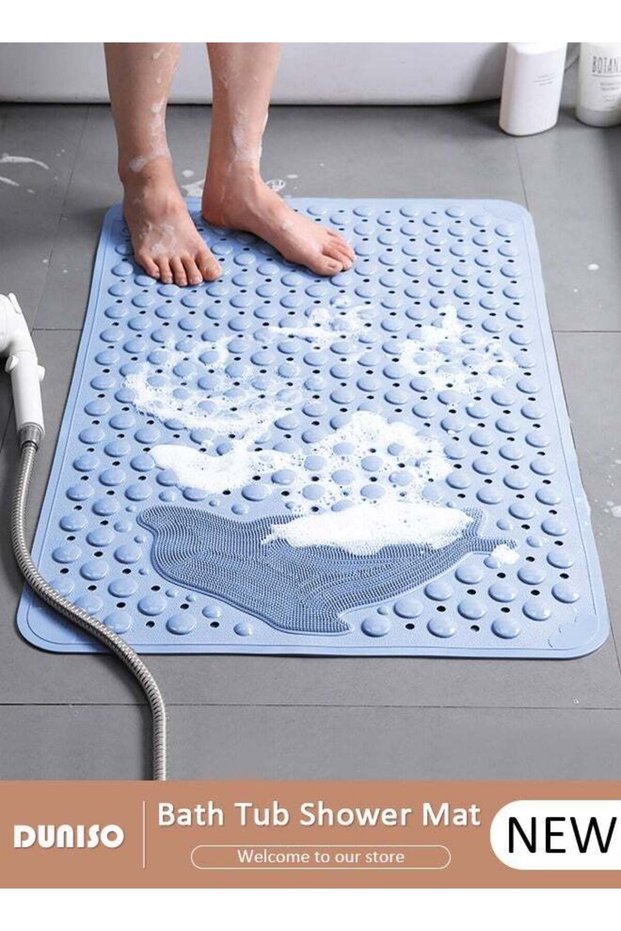 Dolphin Pattern Anti Slip Bathroom Mat Shower Mat Waterproof Mat Foot Massage Mat With Drain Holes