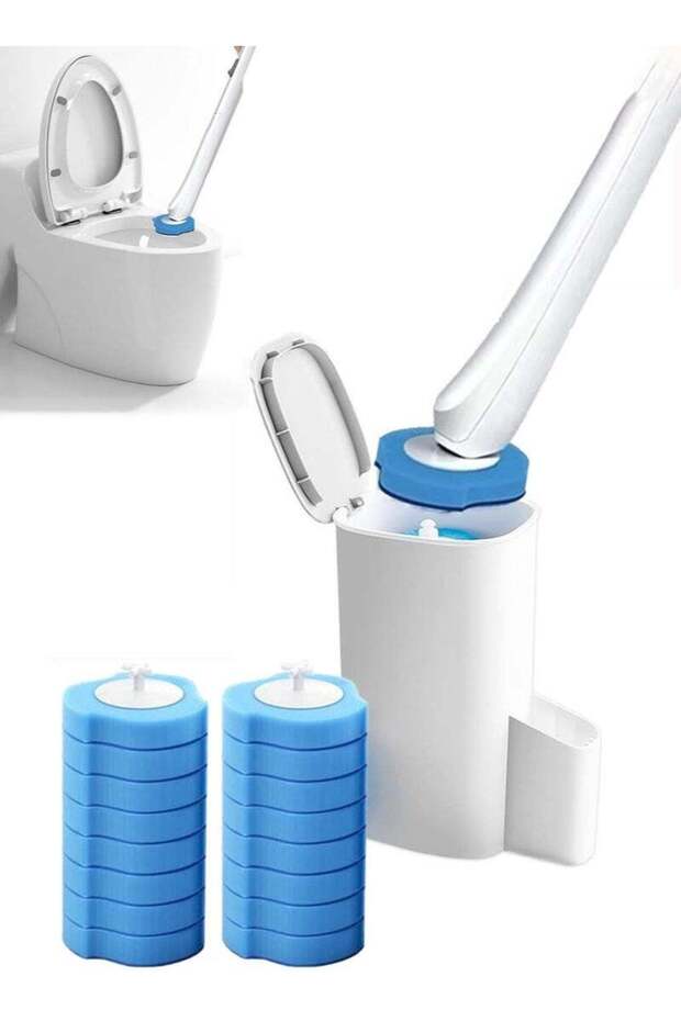 Disposable Toilet Brush Set with 16 Refills, Wall-Mounted Bathroom Cleaning Brush, Hygienic No-Touc