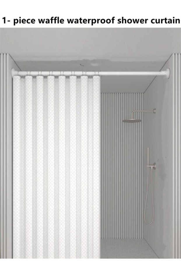 1-Piece Waffle Waterproof Shower Curtain Polyester Material White 180 x 180 Centimeter