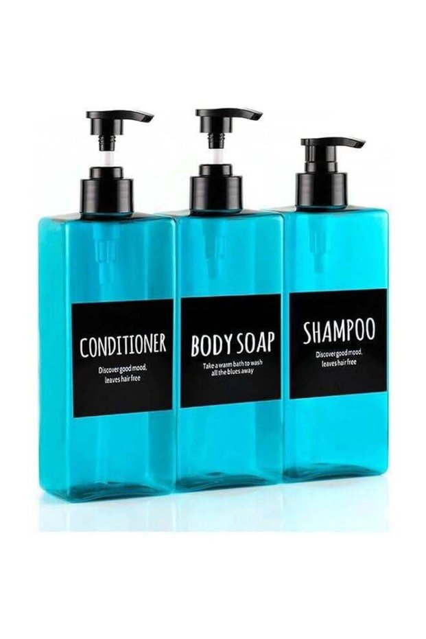 3pcs 500ml Shampoo Bottles, Pump Press Shower Containers with Labels, Empty Refillable Shampoo Body
