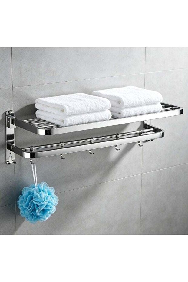ZL 304 Stainless Steel Foldable Dual-Layer Bath Towel Rack, 2 Double Towel Rails Adhesive & Drillin