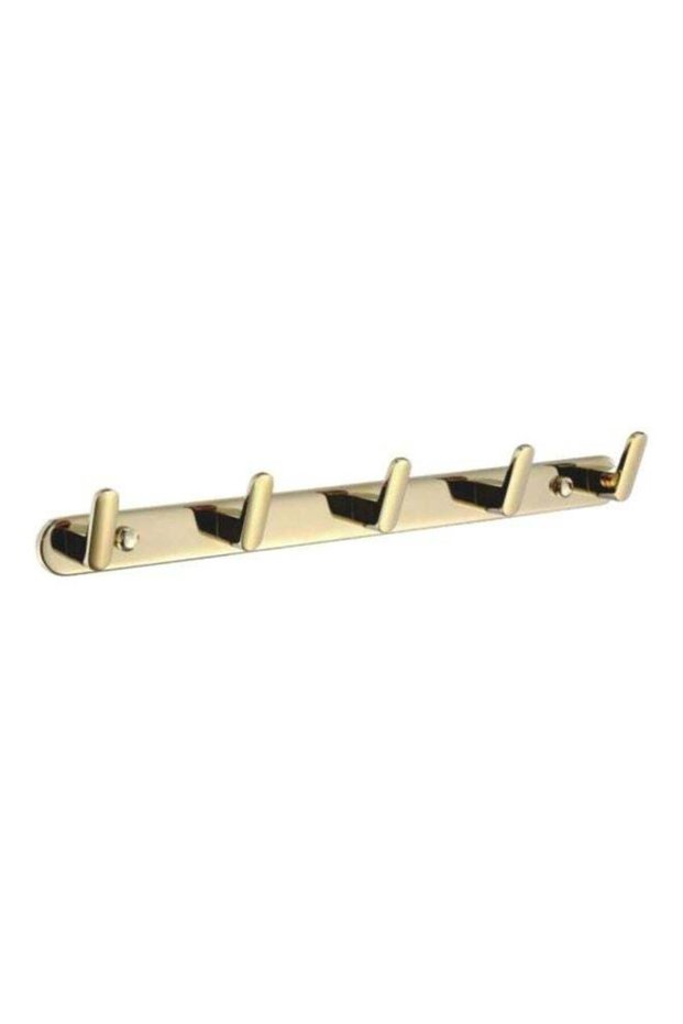 Hook Rack for BBQ Utensils, Coats, Pots, Bathroom Towels with 5 Hook Gold